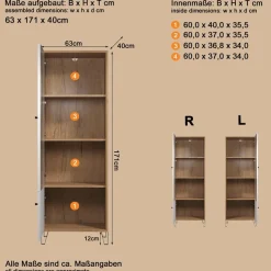 Home affaire Standvitrine »Tarragona« Standvitrine mit 2 Türen - (B/T/H) 63/40/172 cm