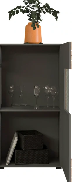 Home affaire Vitrine »Aalborg, Höhe 118 cm, 1 Glastür, 2 Fächer, 2-farbig, Metallgriffe« Anrichte, Schrank, Kommode, Midischrank, Wohnmöbel, Wohnzimmer