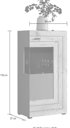 Home affaire Vitrine »Aalborg, Höhe 118 cm, 1 Glastür, 2 Fächer, 2-farbig, Metallgriffe« Anrichte, Schrank, Kommode, Midischrank, Wohnmöbel, Wohnzimmer