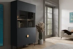 Home affaire Vitrine »BELLOT Vitrineschrank mit 2 Türen, verglast, mit viel Stauraum« Standvitrine/Glasvitrine, matt Hochschrank, Maße B/T/H: 106/40/187 cm