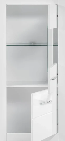Home affaire Vitrine »Bianco, moderne Standvitrine, Vitrinenschrank, Glasvitrine« silberne Metallgriffe, ausreichend Stauraum, zeitlos, 142 cm hoch