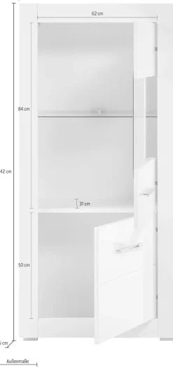 Home affaire Vitrine »Bianco, moderne Standvitrine, Vitrinenschrank, Glasvitrine« silberne Metallgriffe, ausreichend Stauraum, zeitlos, 142 cm hoch