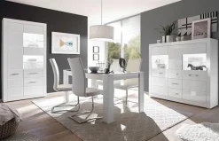 Home affaire Vitrine »Bianco, moderne Standvitrine, Vitrinenschrank, Glasvitrine« silberne Metallgriffe, ausreichend Stauraum, zeitlos, 198 cm hoch