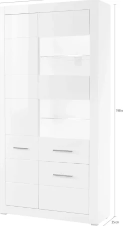 Home affaire Vitrine »Bianco, moderne Standvitrine, Vitrinenschrank, Glasvitrine« silberne Metallgriffe, ausreichend Stauraum, zeitlos, 198 cm hoch