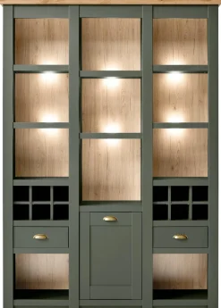 Home affaire Vitrine »Cambridge, Buffet im Landhausstil, moderner Schrank, Hochschrank« schöne Kranzoptik, messingfarbene Metallgriffe, 207 cm hoch