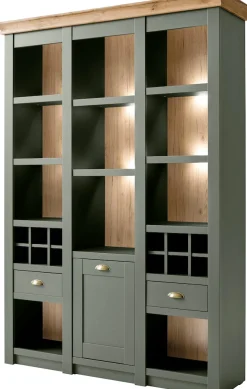Home affaire Vitrine »Cambridge, Buffet im Landhausstil, moderner Schrank, Hochschrank« schöne Kranzoptik, messingfarbene Metallgriffe, 207 cm hoch