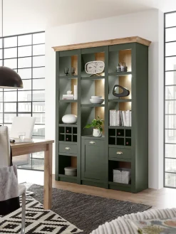 Home affaire Vitrine »Cambridge, Buffet im Landhausstil, moderner Schrank, Hochschrank« schöne Kranzoptik, messingfarbene Metallgriffe, 207 cm hoch