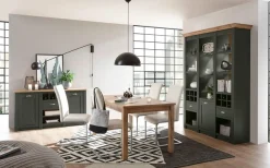 Home affaire Vitrine »Cambridge, Buffet im Landhausstil, moderner Schrank, Hochschrank« schöne Kranzoptik, messingfarbene Metallgriffe, 207 cm hoch
