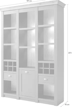 Home affaire Vitrine »Cambridge, Buffet im Landhausstil, moderner Schrank, Hochschrank« schöne Kranzoptik, messingfarbene Metallgriffe, 207 cm hoch