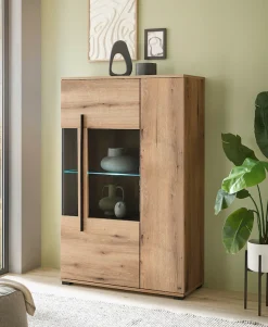 Home affaire Vitrine »Cantara, Vitrinenschrank in Eiche Evoke, Weiß o Kaschmir, Standvitrine« schwarzer Stangengriff, ausreichend Stauraum, vielseitig einsetzbar