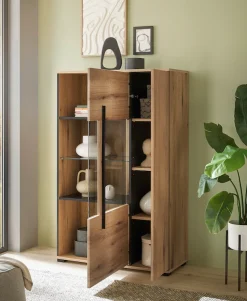 Home affaire Vitrine »Cantara, Vitrinenschrank in Eiche Evoke, Weiß o Kaschmir, Standvitrine« schwarzer Stangengriff, ausreichend Stauraum, vielseitig einsetzbar