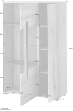 Home affaire Vitrine »Cantara, Vitrinenschrank in Eiche Evoke, Weiß o Kaschmir, Standvitrine« schwarzer Stangengriff, ausreichend Stauraum, vielseitig einsetzbar