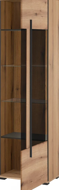 Home affaire Vitrine »Cantara, Vitrinenschrank in Eiche Evoke, Weiß o Kaschmir, Standvitrine« schwarzer Stangengriff, ausreichend Stauraum, vielseitig einsetzbar