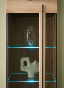 Home affaire Vitrine »Cantara, Vitrinenschrank in Eiche Evoke, Weiß o Kaschmir, Standvitrine« schwarzer Stangengriff, ausreichend Stauraum, vielseitig einsetzbar