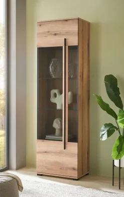 Home affaire Vitrine »Cantara, Vitrinenschrank in Eiche Evoke, Weiß o Kaschmir, Standvitrine« schwarzer Stangengriff, ausreichend Stauraum, vielseitig einsetzbar