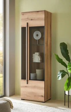 Home affaire Vitrine »Cantara, Vitrinenschrank in Eiche Evoke, Weiß o Kaschmir, Standvitrine« schwarzer Stangengriff, ausreichend Stauraum, vielseitig einsetzbar