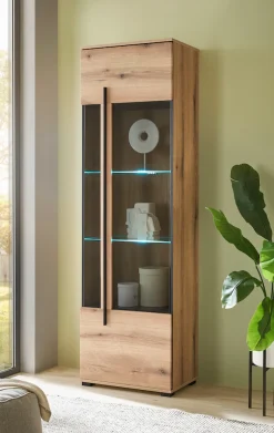 Home affaire Vitrine »Cantara, Vitrinenschrank in Eiche Evoke, Weiß o Kaschmir, Standvitrine« schwarzer Stangengriff, ausreichend Stauraum, vielseitig einsetzbar