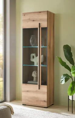 Home affaire Vitrine »Cantara, Vitrinenschrank in Eiche Evoke, Weiß o Kaschmir, Standvitrine« schwarzer Stangengriff, ausreichend Stauraum, vielseitig einsetzbar