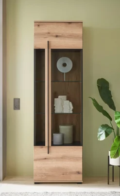 Home affaire Vitrine »Cantara, Vitrinenschrank in Eiche Evoke, Weiß o Kaschmir, Standvitrine« schwarzer Stangengriff, ausreichend Stauraum, vielseitig einsetzbar