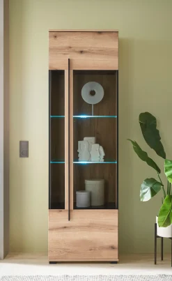 Home affaire Vitrine »Cantara, Vitrinenschrank in Eiche Evoke, Weiß o Kaschmir, Standvitrine« schwarzer Stangengriff, ausreichend Stauraum, vielseitig einsetzbar