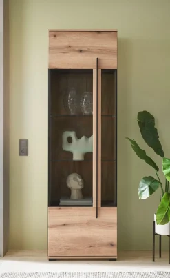 Home affaire Vitrine »Cantara, Vitrinenschrank in Eiche Evoke, Weiß o Kaschmir, Standvitrine« schwarzer Stangengriff, ausreichend Stauraum, vielseitig einsetzbar
