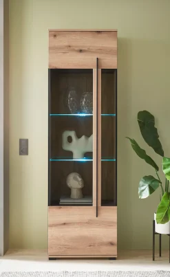 Home affaire Vitrine »Cantara, Vitrinenschrank in Eiche Evoke, Weiß o Kaschmir, Standvitrine« schwarzer Stangengriff, ausreichend Stauraum, vielseitig einsetzbar