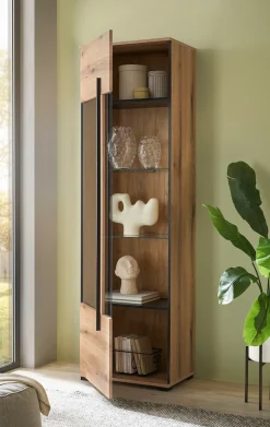 Home affaire Vitrine »Cantara, Vitrinenschrank in Eiche Evoke, Weiß o Kaschmir, Standvitrine« schwarzer Stangengriff, ausreichend Stauraum, vielseitig einsetzbar