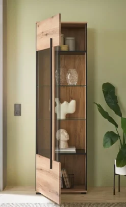 Home affaire Vitrine »Cantara, Vitrinenschrank in Eiche Evoke, Weiß o Kaschmir, Standvitrine« schwarzer Stangengriff, ausreichend Stauraum, vielseitig einsetzbar