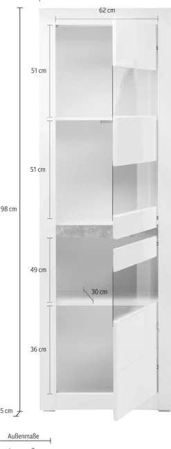 Home affaire Vitrine »Carat« Höhe 198 cm, zwei Leisten angeliefert, 1 x grau, 1 x weiss