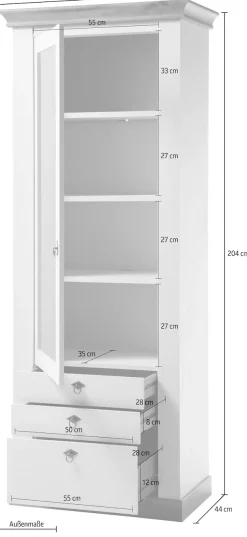 Home affaire Vitrine »Cremona, Hochschrank im Landhausstil, Glasvitrine« Metallgriffe, ausreichend Stauraum, vielseitig einsetzbar, 204 cm hoch