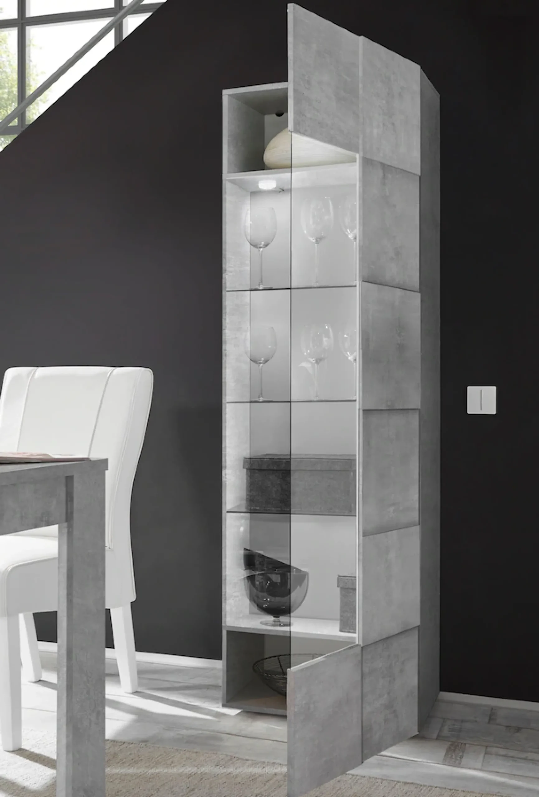 Home affaire Vitrine »Dama Höhe 187 cm, Breite 60 cm, Stauraumvitrine mit 1 Tür,« Standvitrine - Front in 3D-Optik, viel Stauraum, verschiedene Farben