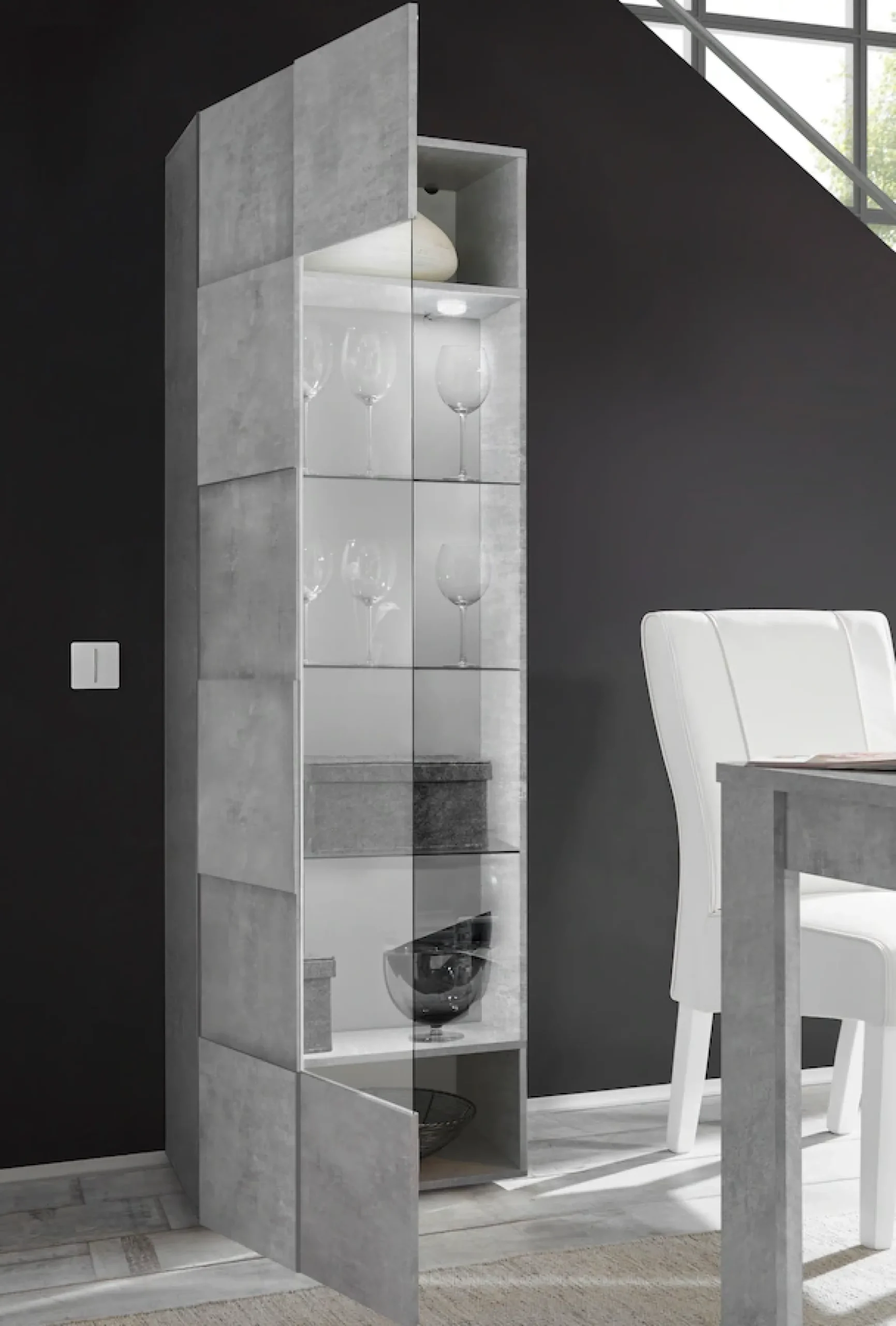Home affaire Vitrine »Dama Höhe 187 cm, Breite 60 cm, Stauraumvitrine mit 1 Tür,« Standvitrine - Front in 3D-Optik, viel Stauraum, verschiedene Farben
