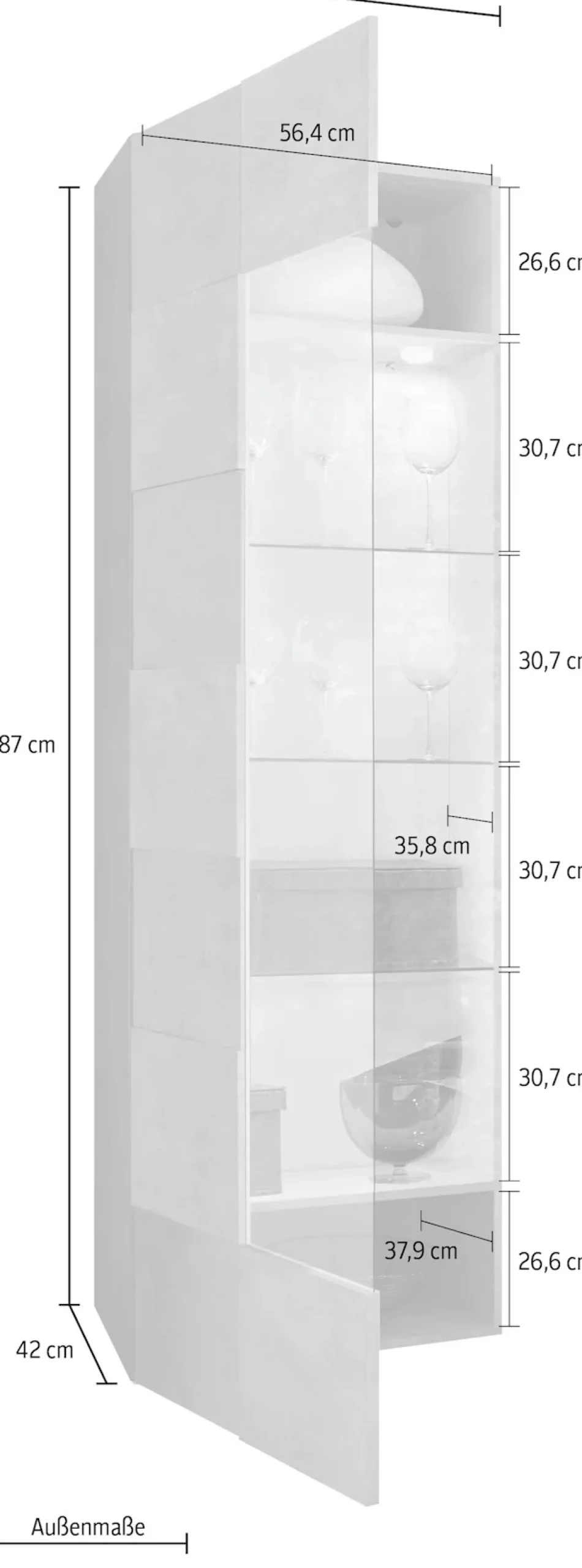 Home affaire Vitrine »Dama Höhe 187 cm, Breite 60 cm, Stauraumvitrine mit 1 Tür,« Standvitrine - Front in 3D-Optik, viel Stauraum, verschiedene Farben