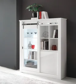 Home affaire Vitrine »Daytona, moderner Hochschrank, Glasvitrine in Weiß Hochglanz« mit Schiebetürenbeschlag in Chrom-Optik, ausreichend Stauraum