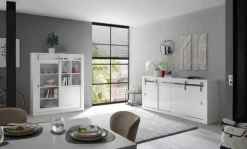 Home affaire Vitrine »Daytona, moderner Hochschrank, Glasvitrine in Weiß Hochglanz« mit Schiebetürenbeschlag in Chrom-Optik, ausreichend Stauraum