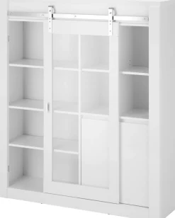 Home affaire Vitrine »Daytona, moderner Hochschrank, Glasvitrine in Weiß Hochglanz« mit Schiebetürenbeschlag in Chrom-Optik, ausreichend Stauraum
