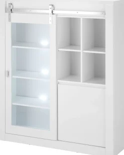 Home affaire Vitrine »Daytona, moderner Hochschrank, Glasvitrine in Weiß Hochglanz« mit Schiebetürenbeschlag in Chrom-Optik, ausreichend Stauraum