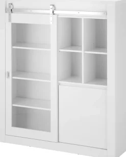 Home affaire Vitrine »Daytona, moderner Hochschrank, Glasvitrine in Weiß Hochglanz« mit Schiebetürenbeschlag in Chrom-Optik, ausreichend Stauraum