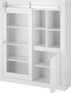 Home affaire Vitrine »Daytona, moderner Hochschrank, Glasvitrine in Weiß Hochglanz« mit Schiebetürenbeschlag in Chrom-Optik, ausreichend Stauraum