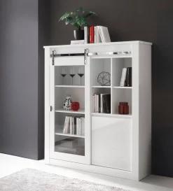 Home affaire Vitrine »Daytona, moderner Hochschrank, Glasvitrine in Weiß Hochglanz« mit Schiebetürenbeschlag in Chrom-Optik, ausreichend Stauraum