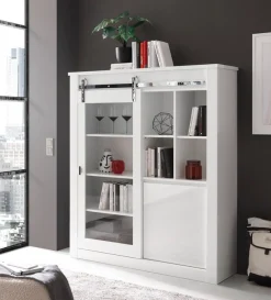 Home affaire Vitrine »Daytona, moderner Hochschrank, Glasvitrine in Weiß Hochglanz« mit Schiebetürenbeschlag in Chrom-Optik, ausreichend Stauraum