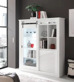 Home affaire Vitrine »Daytona, moderner Hochschrank, Glasvitrine in Weiß Hochglanz« mit Schiebetürenbeschlag in Chrom-Optik, ausreichend Stauraum