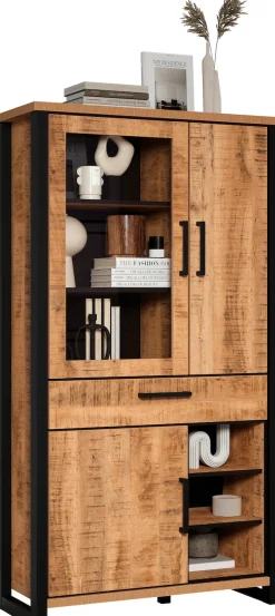 Home affaire Vitrine »Elda« 1 Stk. tlg. Vitrine mit 3 Türen & 1 Vollauszug Schublade - (B/T/H) 106/45/195 cm