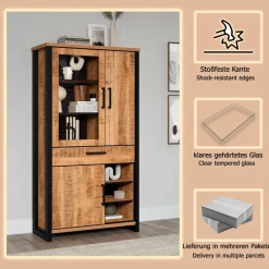 Home affaire Vitrine »Elda« 1 Stk. tlg. Vitrine mit 3 Türen & 1 Vollauszug Schublade - (B/T/H) 106/45/195 cm