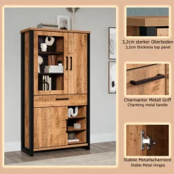 Home affaire Vitrine »Elda« 1 Stk. tlg. Vitrine mit 3 Türen & 1 Vollauszug Schublade - (B/T/H) 106/45/195 cm