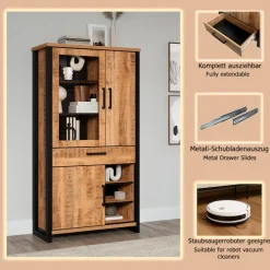 Home affaire Vitrine »Elda« 1 Stk. tlg. Vitrine mit 3 Türen & 1 Vollauszug Schublade - (B/T/H) 106/45/195 cm