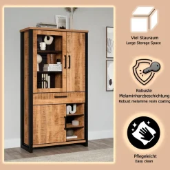 Home affaire Vitrine »Elda« 1 Stk. tlg. Vitrine mit 3 Türen & 1 Vollauszug Schublade - (B/T/H) 106/45/195 cm