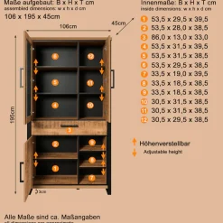 Home affaire Vitrine »Elda« 1 Stk. tlg. Vitrine mit 3 Türen & 1 Vollauszug Schublade - (B/T/H) 106/45/195 cm