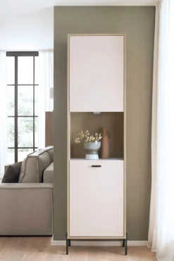 Home affaire Vitrine »Fredericia, moderner Hochschrank,Glasvitrine in Kaschmir, Standvitrine« zeitlos, schwarze Metallgriffe und -füße, ausreichend Stauraum