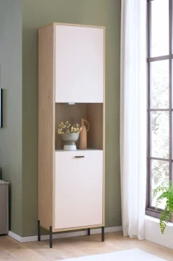 Home affaire Vitrine »Fredericia, moderner Hochschrank,Glasvitrine in Kaschmir, Standvitrine« zeitlos, schwarze Metallgriffe und -füße, ausreichend Stauraum